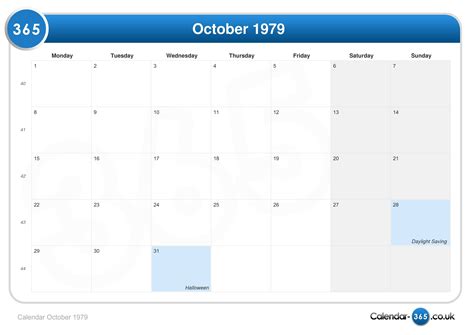 October 1979 Calendar